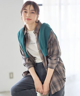 ANY L オンブレーチェックオーバーシャツ ブラウン系