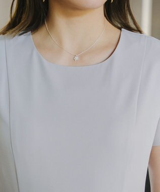 Tiaclasse 【洗える】半袖リボンギャザーフレアワンピース サックスグレー