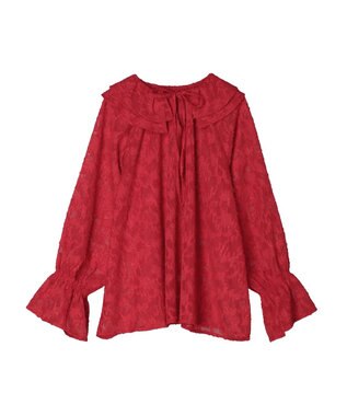 Green Parks シアージャガード花柄フリルブラウス Red