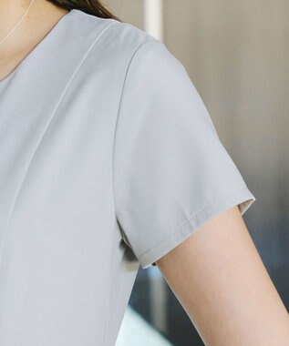 Tiaclasse 【洗える】半袖リボンギャザーフレアワンピース サックスグレー