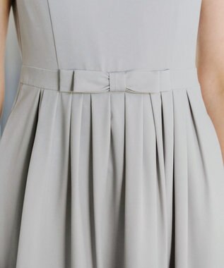 Tiaclasse 【洗える】半袖リボンギャザーフレアワンピース サックスグレー