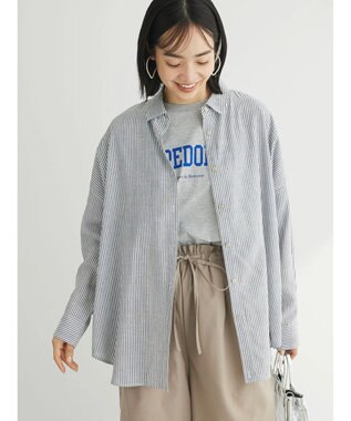 Green Parks リネンレーヨン２ｗａｙシャツ Stripe Black