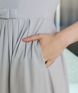 Tiaclasse 【洗える】半袖リボンギャザーフレアワンピース サックスグレー