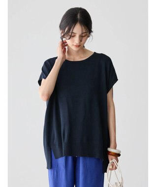 AMERICAN HOLIC 前振りニットフレンチスリーブプルオーバー Navy