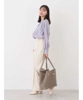 earth music&ecology バンドカラーブラウス Grayish Blue