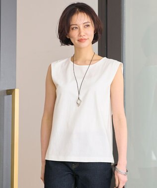 自由区 【接触冷感・洗える・XSサイズあり】ハイツイストポンチノースリーブインナー カットソー アイボリー系
