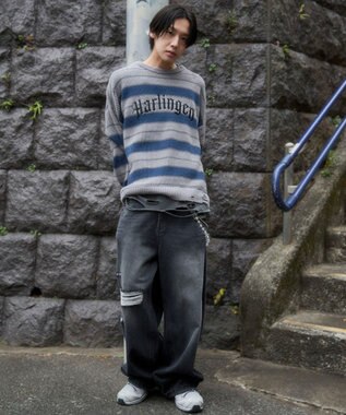 WEGO 【ユニセックス着用ITEM】アゼアミボーダーニットプルオーバー グレーボーダー