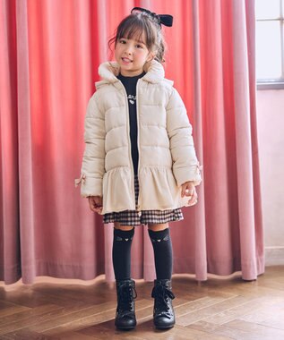ANY KIDS 【フード取り外し/洗濯機可能】中綿フリル リボンコート エクリュ