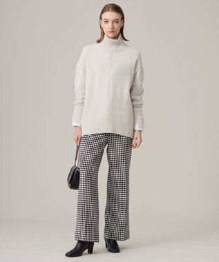 ICB ハウンドトゥースツイード ワイドストレートパンツ オフ×ブラック系