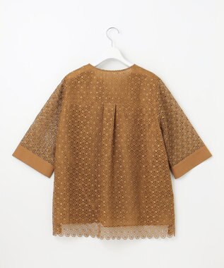 自由区 S 【洗える】ジオメトリックフラワーレースプルオーバー ブラウス モカ