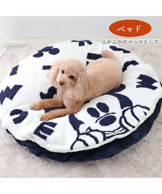 PET PARADISE ディズニー ミッキーマウス 遠赤外線 くつろぎマット 《ロゴ柄》 径75cm  ロゴ柄