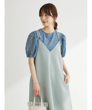 Green Parks 異素材ドットブラウス Blue