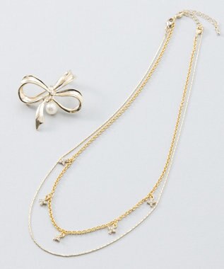 組曲 フラワービジューチェーンネックレス ゴールド系