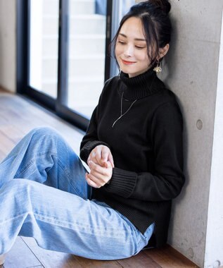 Tiaclasse L 【洗える】もっちり柔らかいリブタートルプルオーバーニット ブラック