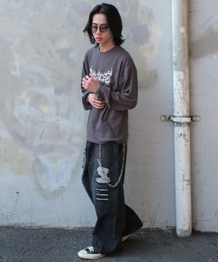 WEGO ダブルニーダメージデニムパンツ デニムブラックソノタ