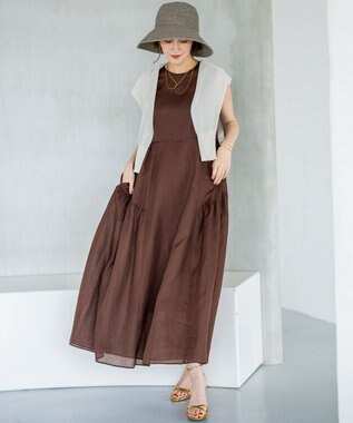 23区 【一部店舗限定/接触冷感/洗える】ラミータンブラー ノースリーブ ワンピース ダークブラウン系