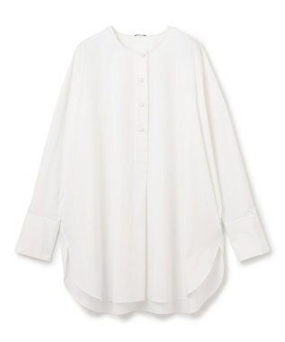 ポプリン　ノーカラープルオーバーブラウス