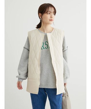 Green Parks ヒョウタンキルトミドル丈ベスト Ecru