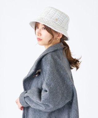MOONBAT estaa(エスタ) ざっくりツイード バケットハット  帽子 手洗い可能 サイズ調整可能 オフホワイト