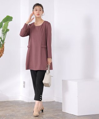 Tiaclasse 【洗える】スリットパールテーパードパンツ ブラック