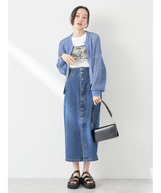 earth music&ecology ボタンナローデニムスカート Medium Indigo