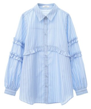 earth music&ecology レギュラーカラーフリルシャツ Light Blue