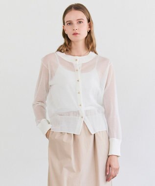 BEIGE， PYRRHOT / シアーコンビ リブカーディガン Ecru