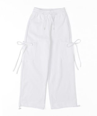 WEGO 【ウエストゴム】リボンカーゴスウェットパンツ オフホワイト