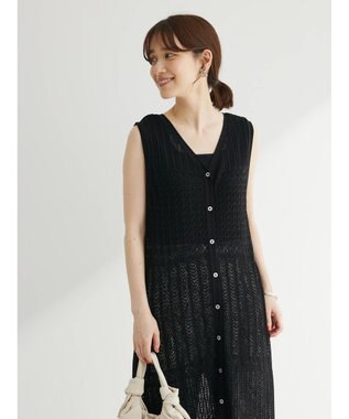 Green Parks すかし柄ロングベスト Black