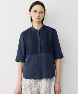 ICB L 【先行予約・WEB限定カラーあり】 FluidBackSatin バンドカラーシャツ ダルブルー