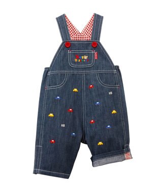 MIKI HOUSE HOT BISCUITS 【70-90cm】 くるま刺繍 オーバーオール＆ポロシャツギフトセット【BOX付き】 インディゴブルー