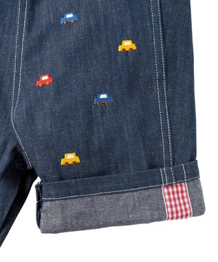 MIKI HOUSE HOT BISCUITS 【70-90cm】 くるま刺繍 オーバーオール＆ポロシャツギフトセット【BOX付き】 インディゴブルー