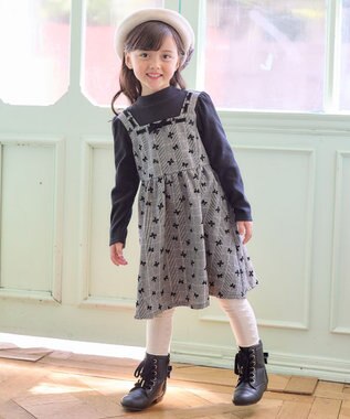 ANY KIDS チェック柄 ドッキング ワンピース ブラック