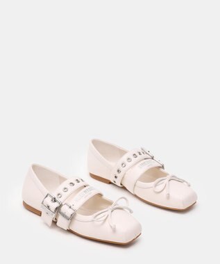 STEVE MADDEN CEARA バレエダブルストラップフラットシューズ アイボリーレザー