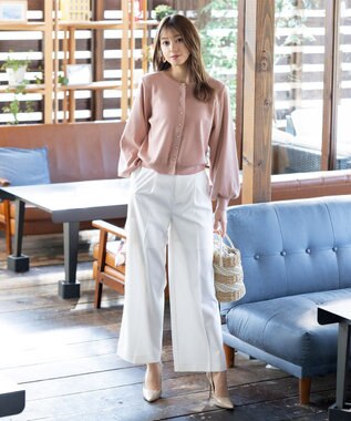 Tiaclasse 【洗える】パールボタンニットカーデ ピンク