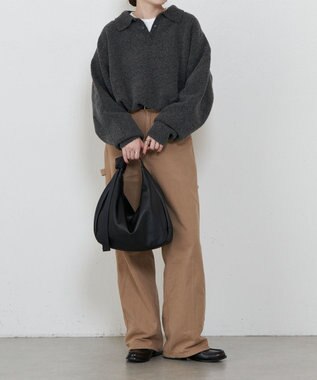 russet ソフトレザーラウンドビッグショルダーバッグ(CE-1325-WEB) Black2（シルバー金具）