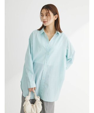 Green Parks 綿麻混タブ付オーバーサイズシャツチュニック Green