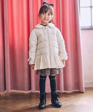 ANY KIDS 【フード取り外し/洗濯機可能】中綿フリル リボンコート エクリュ