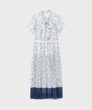 GRACE CONTINENTAL ボウタイプリーツプリントワンピース ブルー