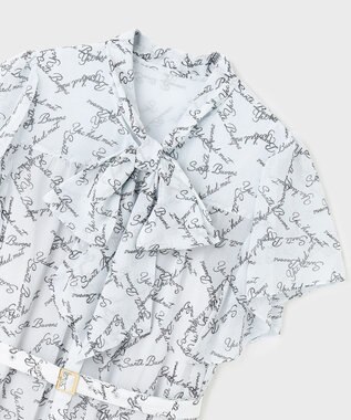 GRACE CONTINENTAL ボウタイプリーツプリントワンピース ブルー