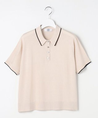 J.PRESS LADIES L DRY COTTON ポロ ニット ナチュラル×ネイビー系