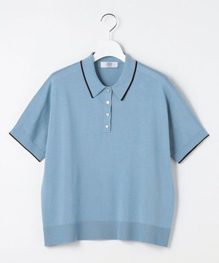 J.PRESS LADIES L DRY COTTON ポロ ニット サックス×ダークブラウン系