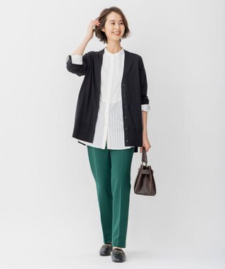 自由区 【洗える】ストレッチシャーティング ブザムシャツ アイボリー系1