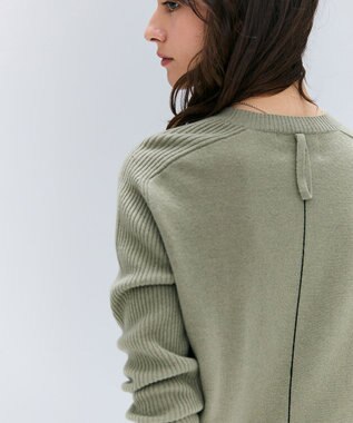 BEIGE， 【洗える】POMPE / ウールカシミヤ配色ラインクルーネックニット L.Khaki×Black