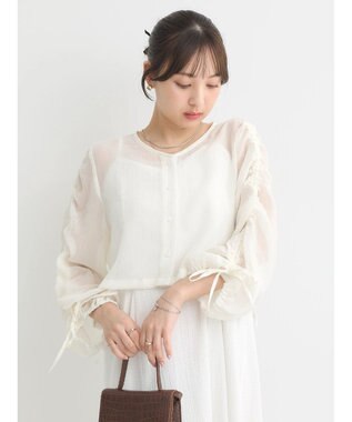 earth music&ecology キラキラシアーギャザーシャツ Off White