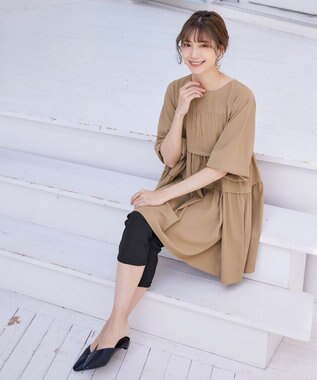 Tiaclasse L 【洗える】ティアードチュニックブラウス ベージュ