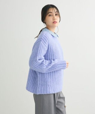 Green Parks ざっくりローゲージニットプルオーバー Sax