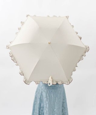 AURORA 【 JILL STUART（ジル スチュアート）】・WEB限定・　リバティパイピングフリル晴雨兼用パラソル(折りたたみ) ライトベージュ