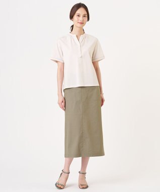 J.PRESS LADIES L 【人気素材】セルロースリネンストレッチ ナロー スカート カーキ系