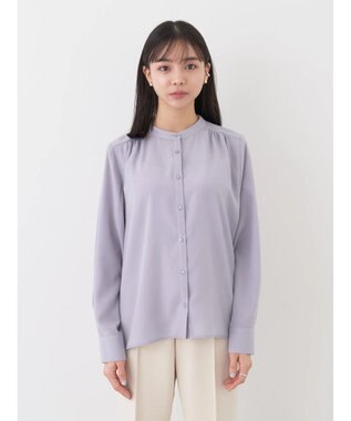 earth music&ecology バンドカラーブラウス Grayish Blue